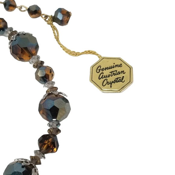 1950S AMBER COLORED AUSTRIAN CRYSTAL CHOKER NECKLACE WITH ORIGINAL TAG - Picture 4 of 7